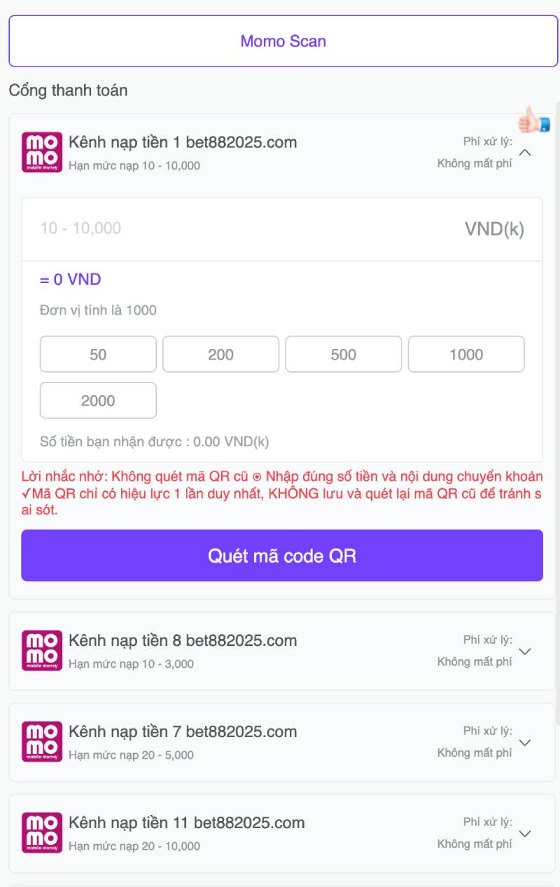 MoMo pay (Nạp Nhanh)